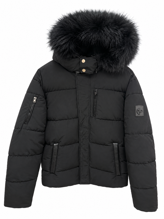 Canadian Weather – Black Quilted Puffer Jacket with Faux Fur Hood