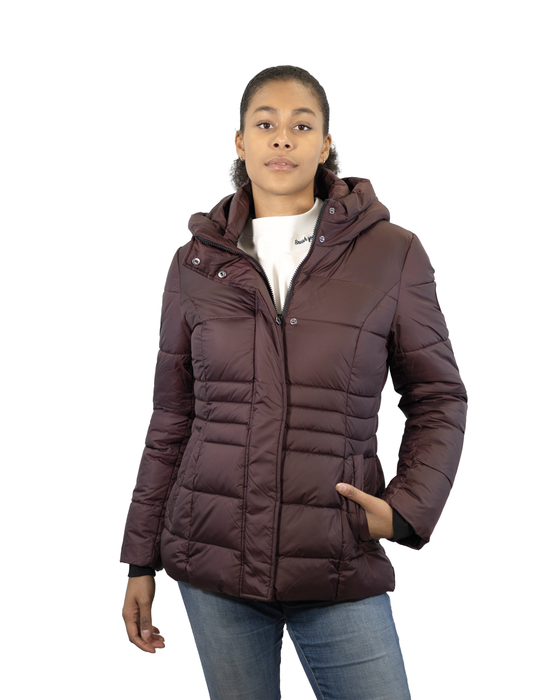 Point Zero - Classic Vegan High Collar Pillow Neck Long Puffer Jacket Burgundy