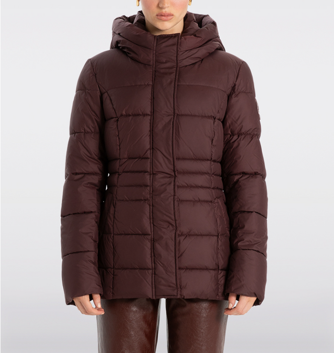 Point Zero - Classic Vegan High Collar Pillow Neck Long Puffer Jacket Burgundy