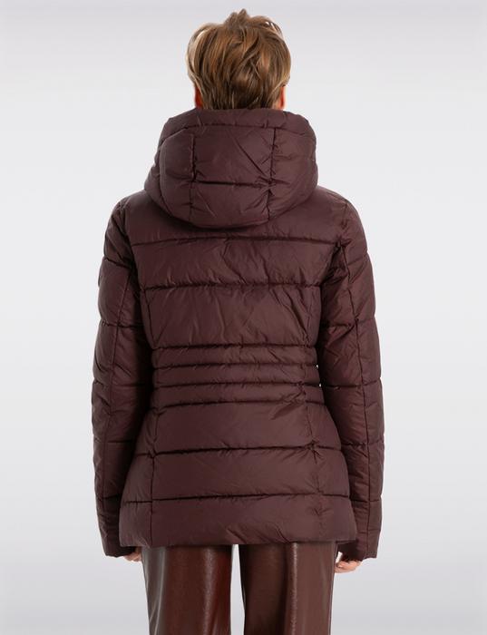 Point Zero - Classic Vegan High Collar Pillow Neck Long Puffer Jacket Burgundy