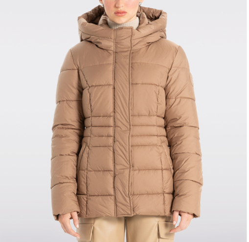 Point Zero - Classic Vegan High Collar Pillow Neck Long Puffer Jacket Camel