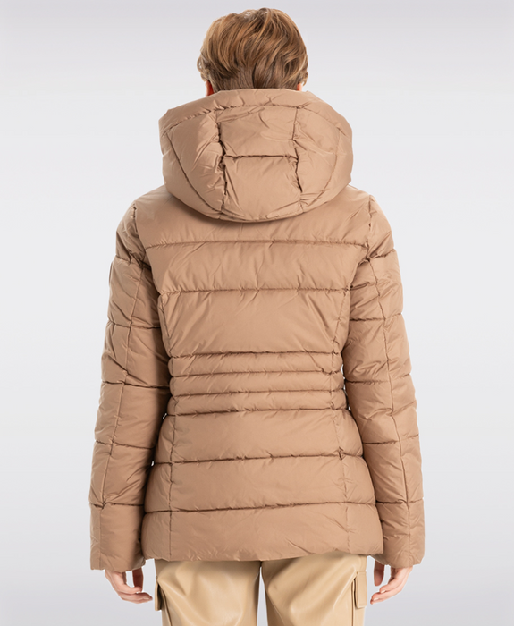 Point Zero - Classic Vegan High Collar Pillow Neck Long Puffer Jacket Camel