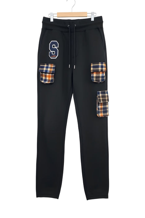 Black Joggers with Plaid Accents