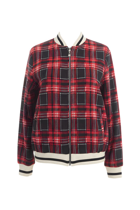 Red Plaid Bomber Jacket