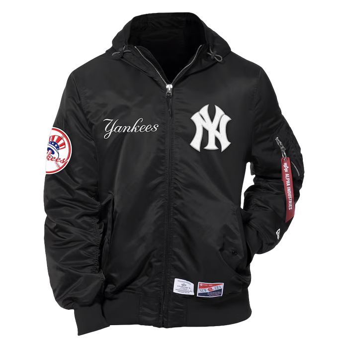 New York Yankees New Era x Alpha Industries Current Day Full-Zip Hooded Nylon Bomber Jacket - Black